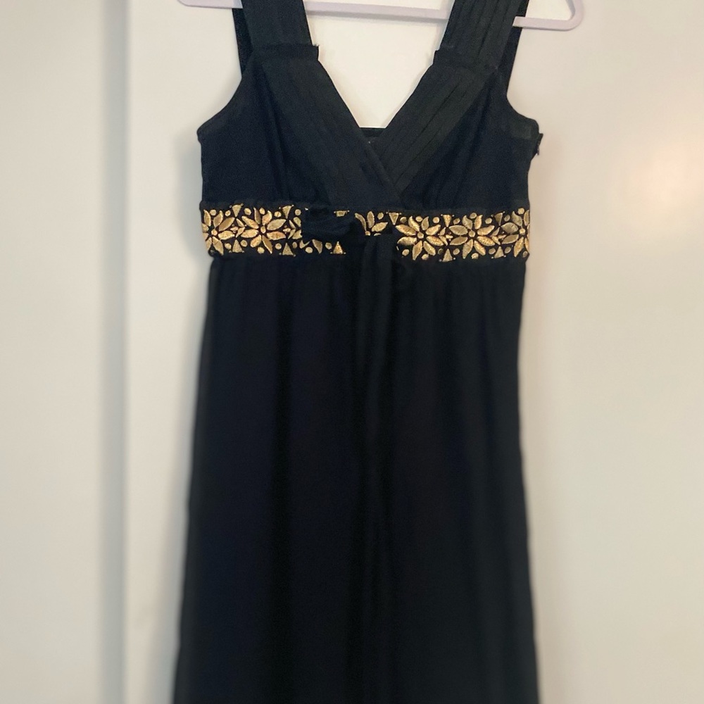 Banana Republic Black & Gold Embossed Waist Dress
